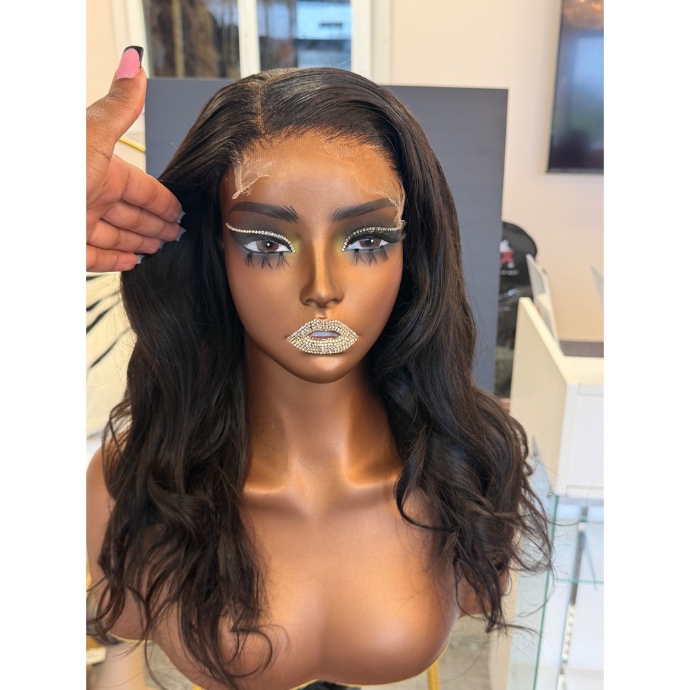 14" Virgin Brazilian Straight Natural Black HD 5*5 Lace Closure Wig - Picture 2 of 3